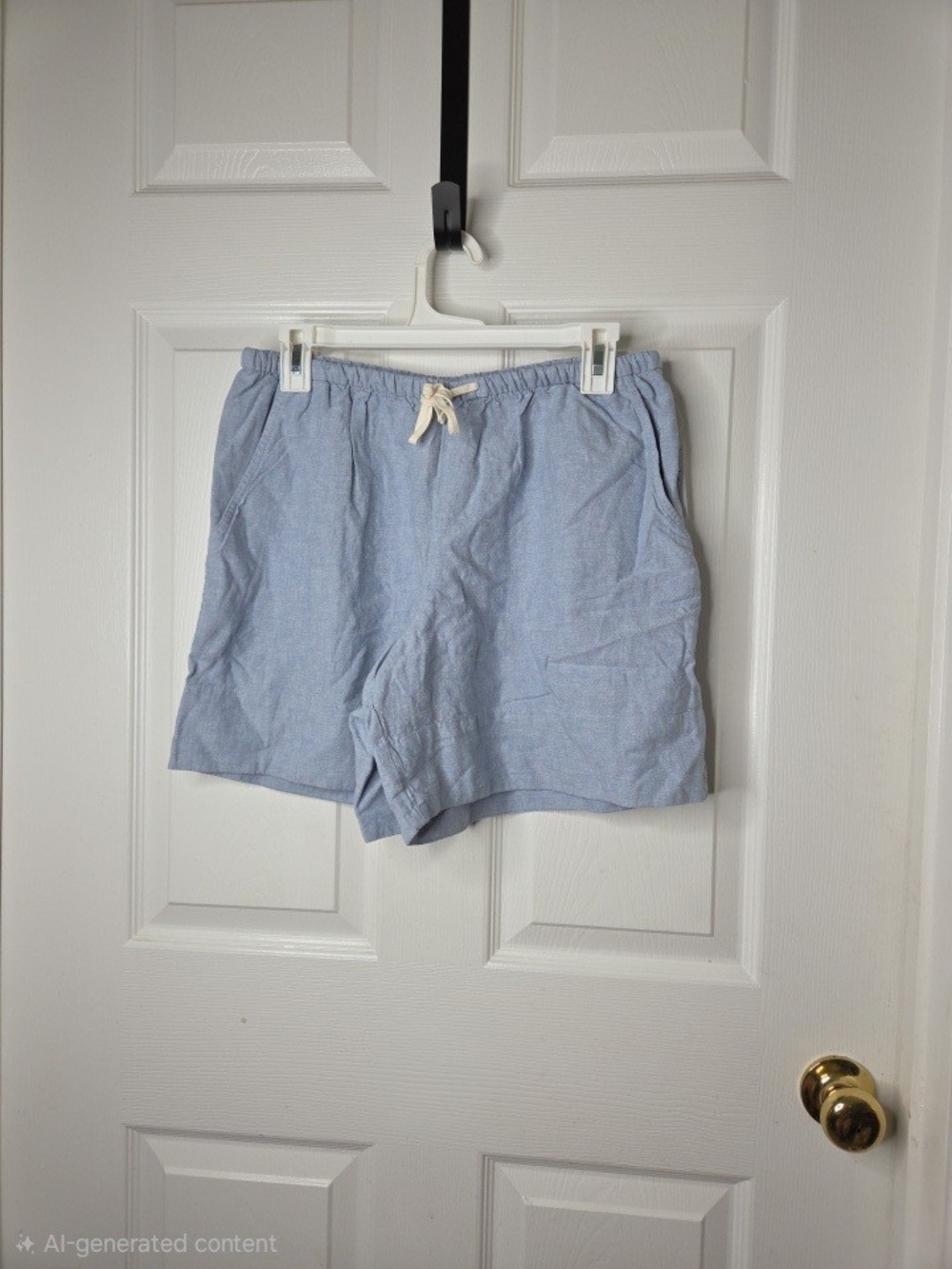 GAP Light Blue And Cream Linen-Blend Drawstring Shorts S,